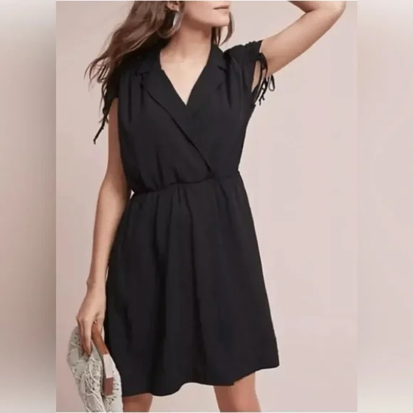 Anthropologie Maeve Carlotta Ruched Shirt Dress Black Sun dress sundress Size S - Picture 1 of 4